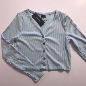 NWT Light Blue Ribbed Button-Down Top Sz Small